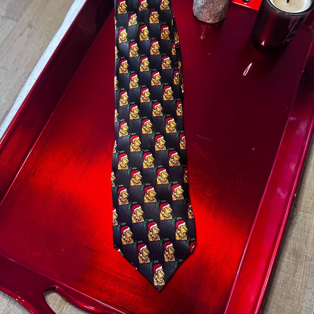 Festive Santa Dog Patterned Tie in Navy and Gold